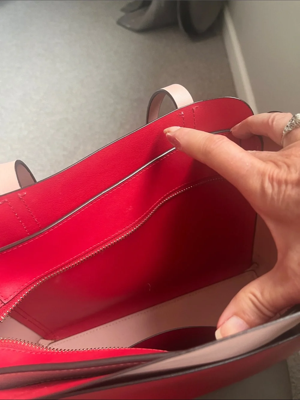 kate spade Red and Pale Pink Scalloped Leather Tote